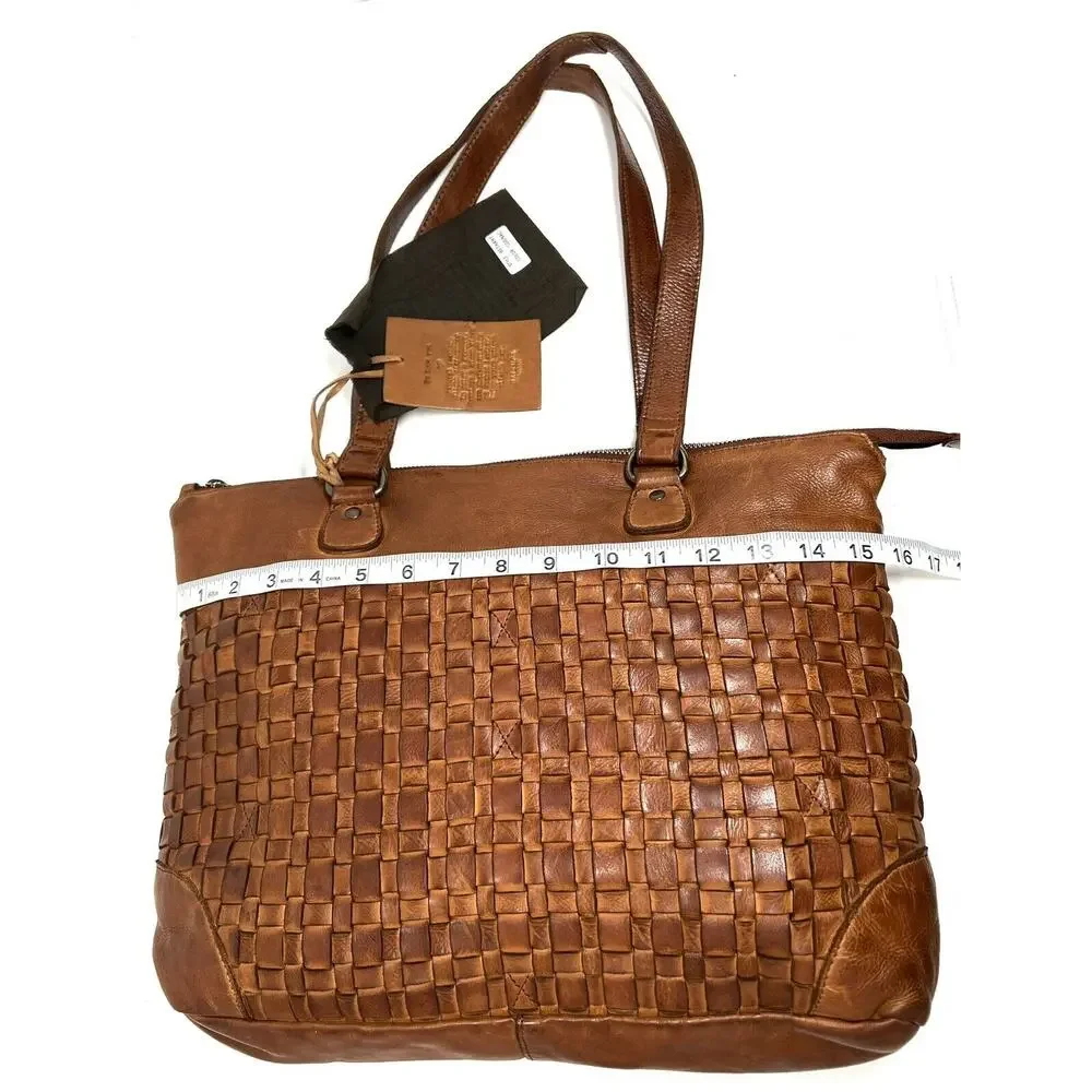 Vilenca Holland Laptop Shoulder Tote Bag Distressed Leather Brown Cognac NWT